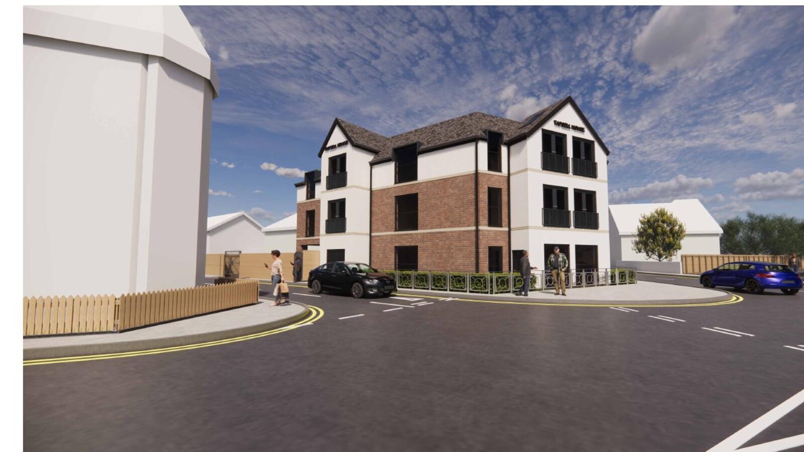 Artist's impression of Tapsell House, a three-storey brick and render building on the corner of Robin Hood Road, St John's